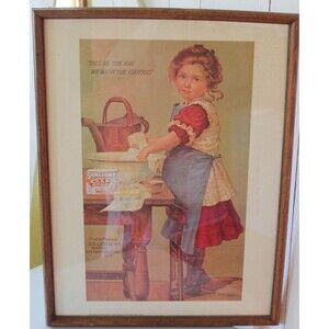 Vintage "Sunlight Soap Advertising Wooden Framed Picture/ Artwork 1975